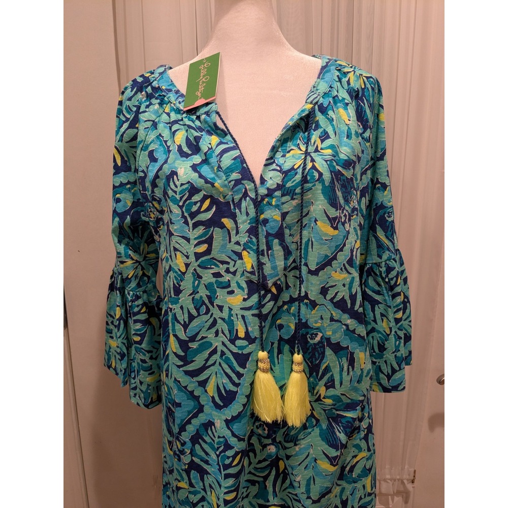 Lilly Pulitzer Dress Womens M Del Lago Tunic Tassel Midnight Cove Blue Print NWT - Picture 2 of 16